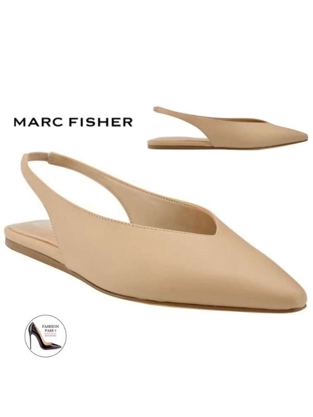 MARC FISHER Graceful Light Natural Leather Slip On Padded Flat Slingback Sandal